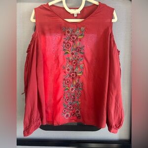 Grand & Greene Red Floral Embroidered Blouse